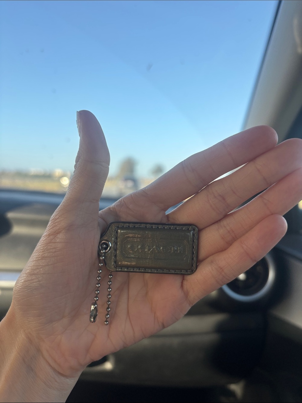 Green Coach Gunmetal Rectangular Logo Tag Keychain